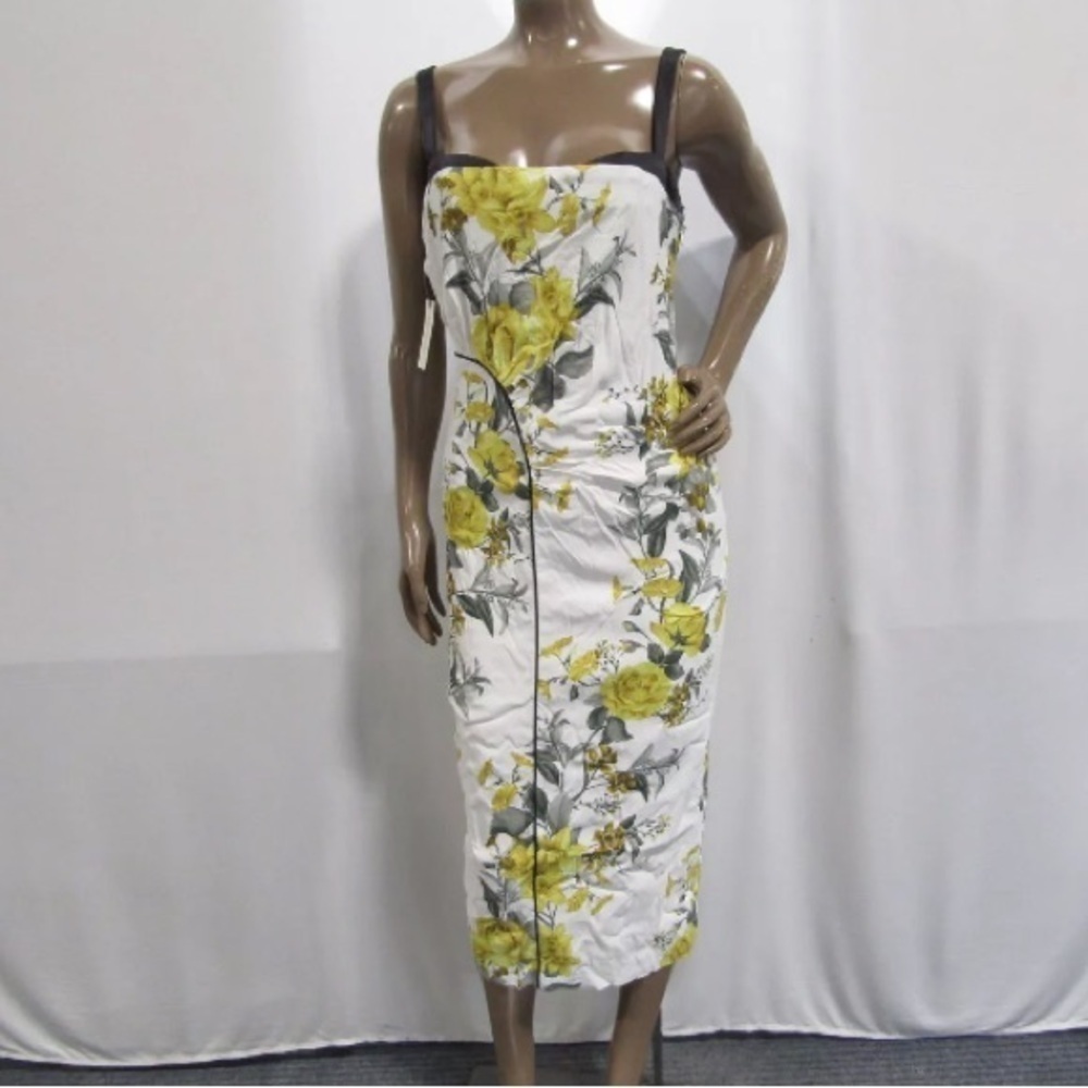 Anthropologie Womens Rose Floral Sleeveless Midi Dress Sz 4 White/Yellow NWT